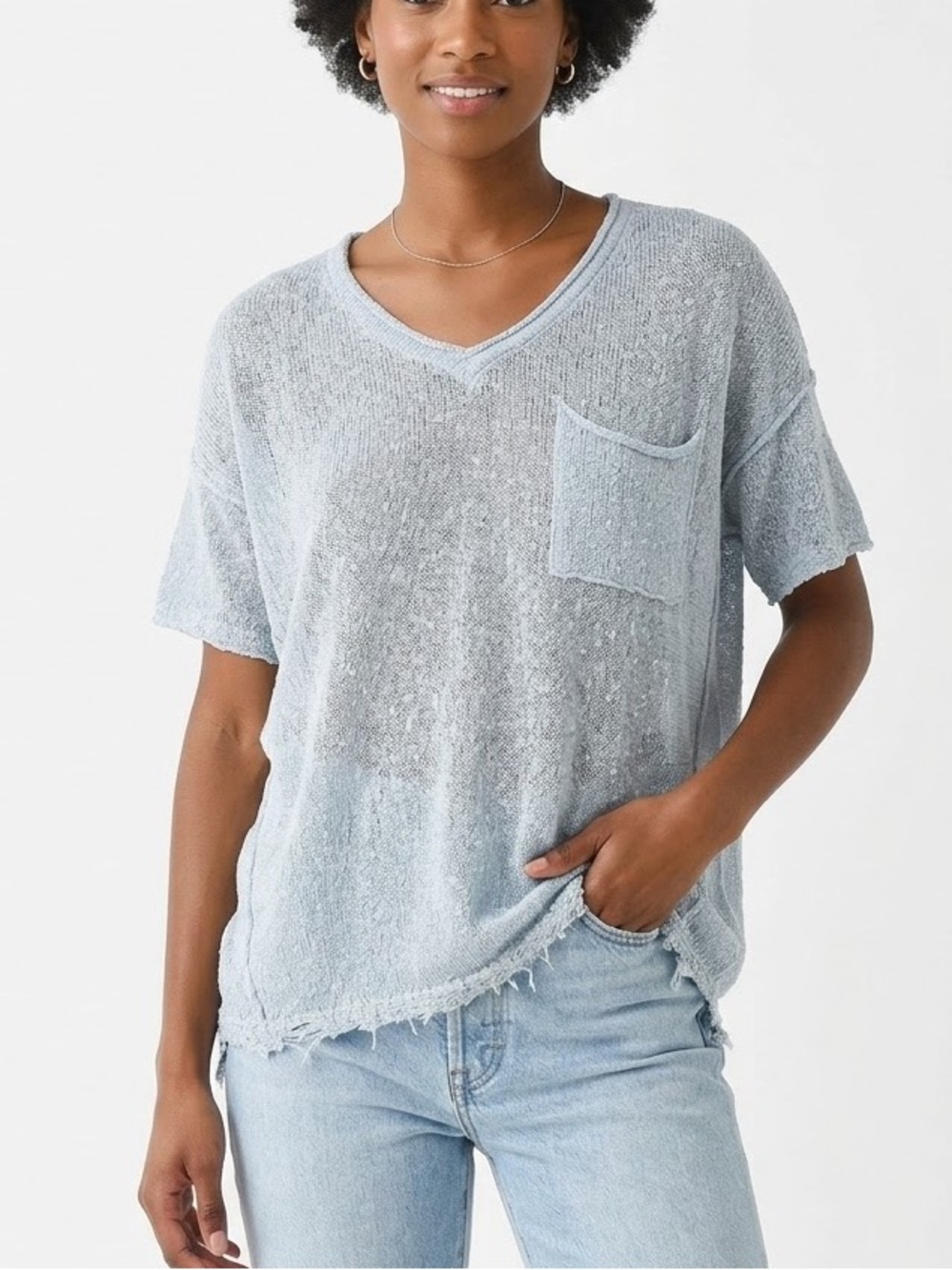 Easel Light Gray Open Knit Tee
